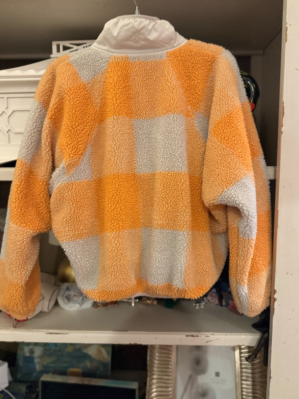 Free People FP movement Xs hit the slopes printed fleece pullover orange plaid - Picture 7 of 7